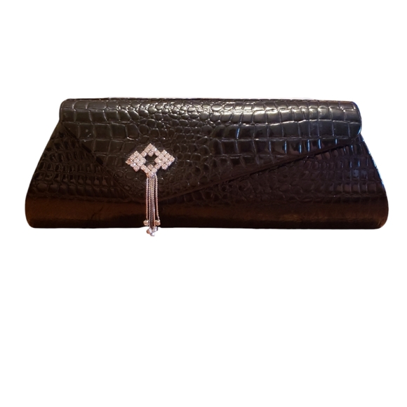 Ole Gift Evening Clutch Black Patent Leather with Alligator Embossing - Picture 4 of 5